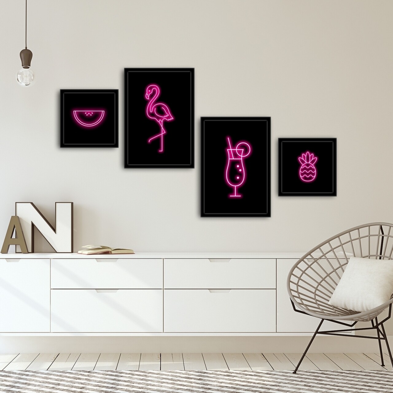 Set 4 tablouri decorative, Alpha Wall, Flamingo, 30x30/35x50 cm - imagine 3
